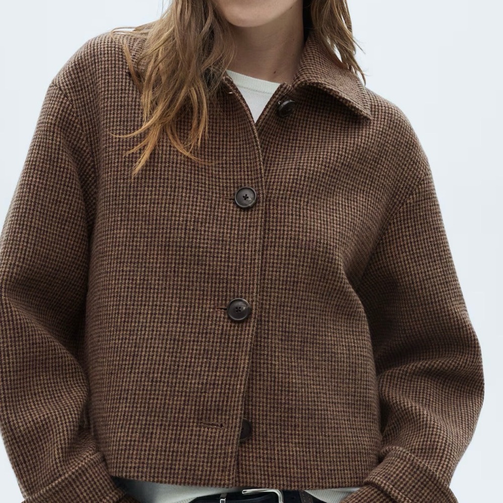 Mango Brown Houndstooth Cropped Jacket